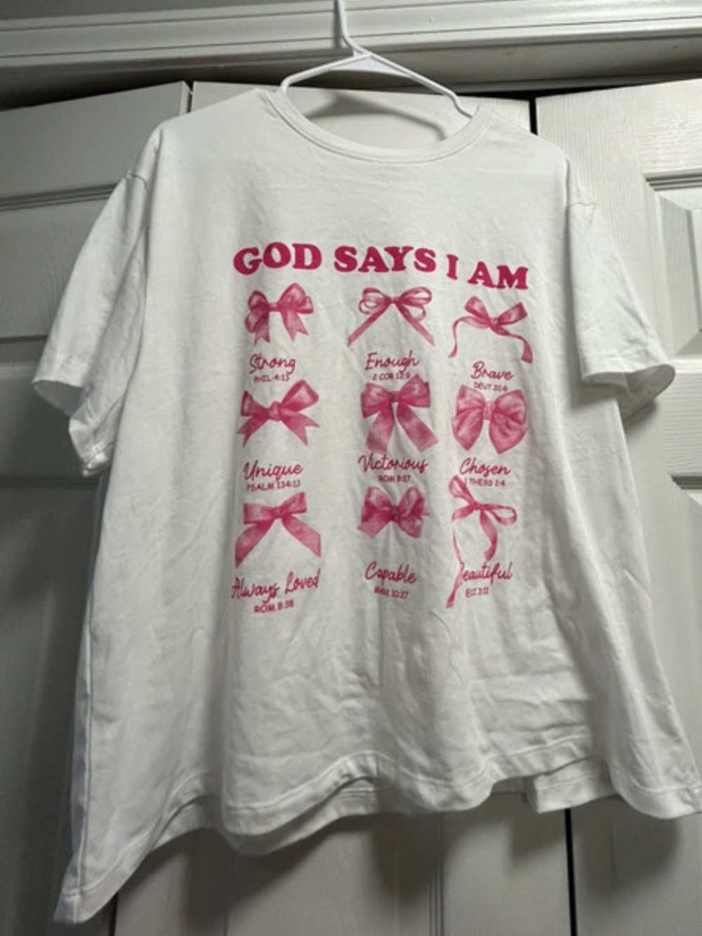 Free Kisses White Short Sleeve Tee with Pink Inspirational Bows
